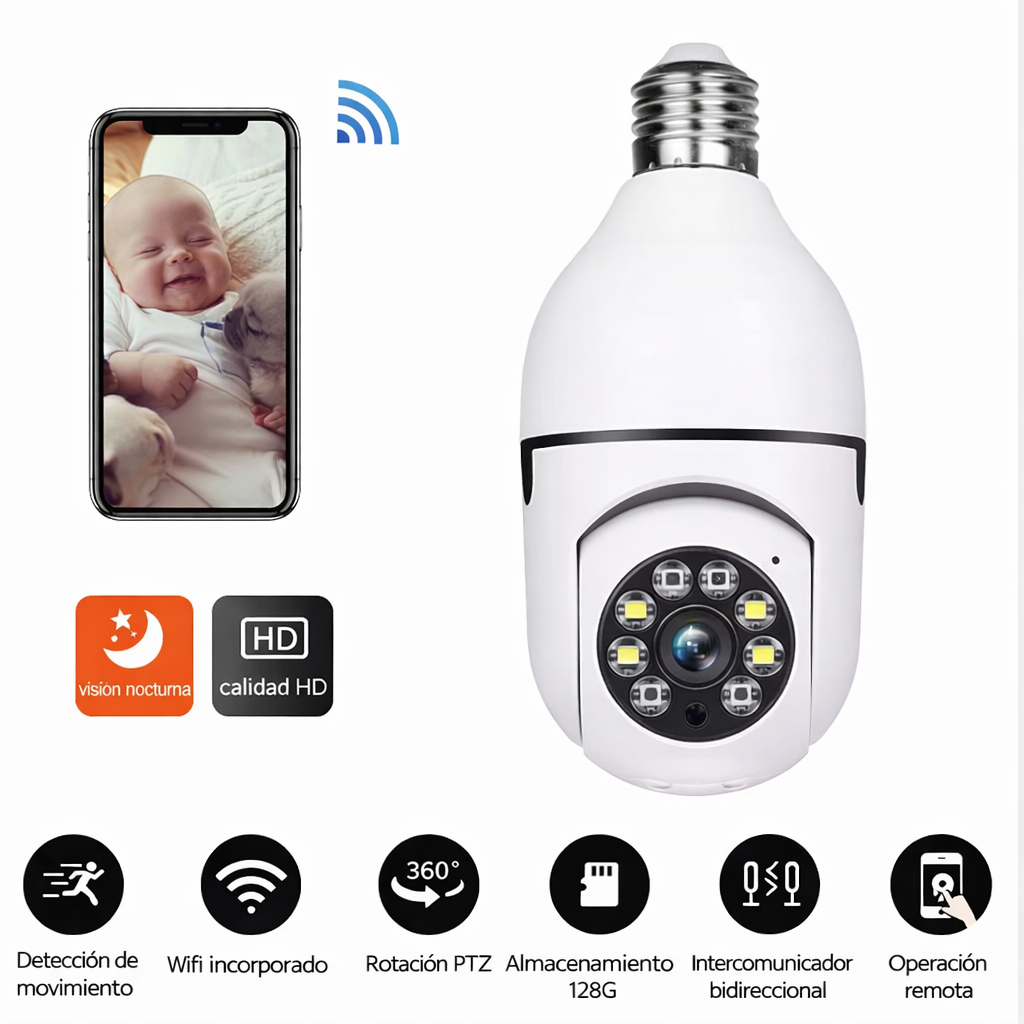 Cámara de Seguridad WiFi Tipo Bombilla 360°
