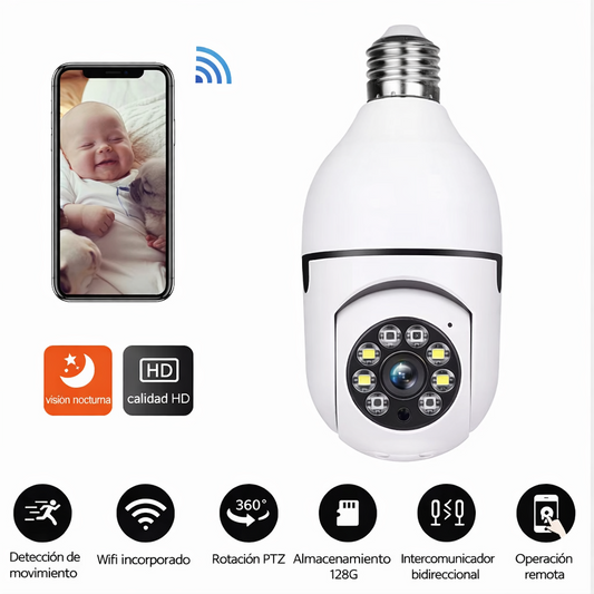Cámara de Seguridad WiFi Tipo Bombilla 360°